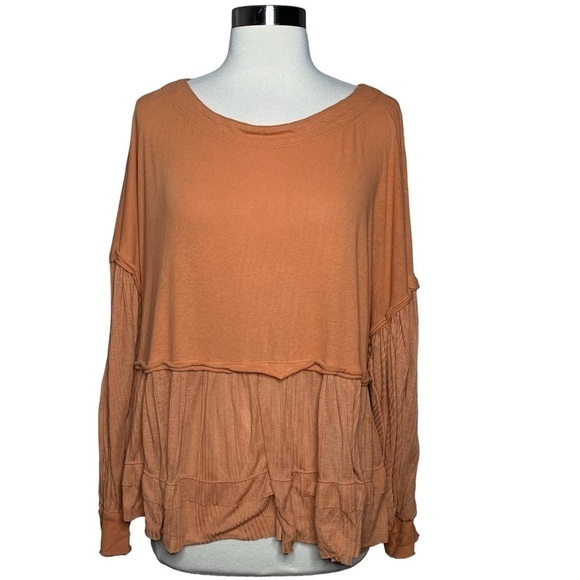 Free People We The Free Rust Tiered Ruffle Pullover Sweater Top, Size S - Picture 1 of 6